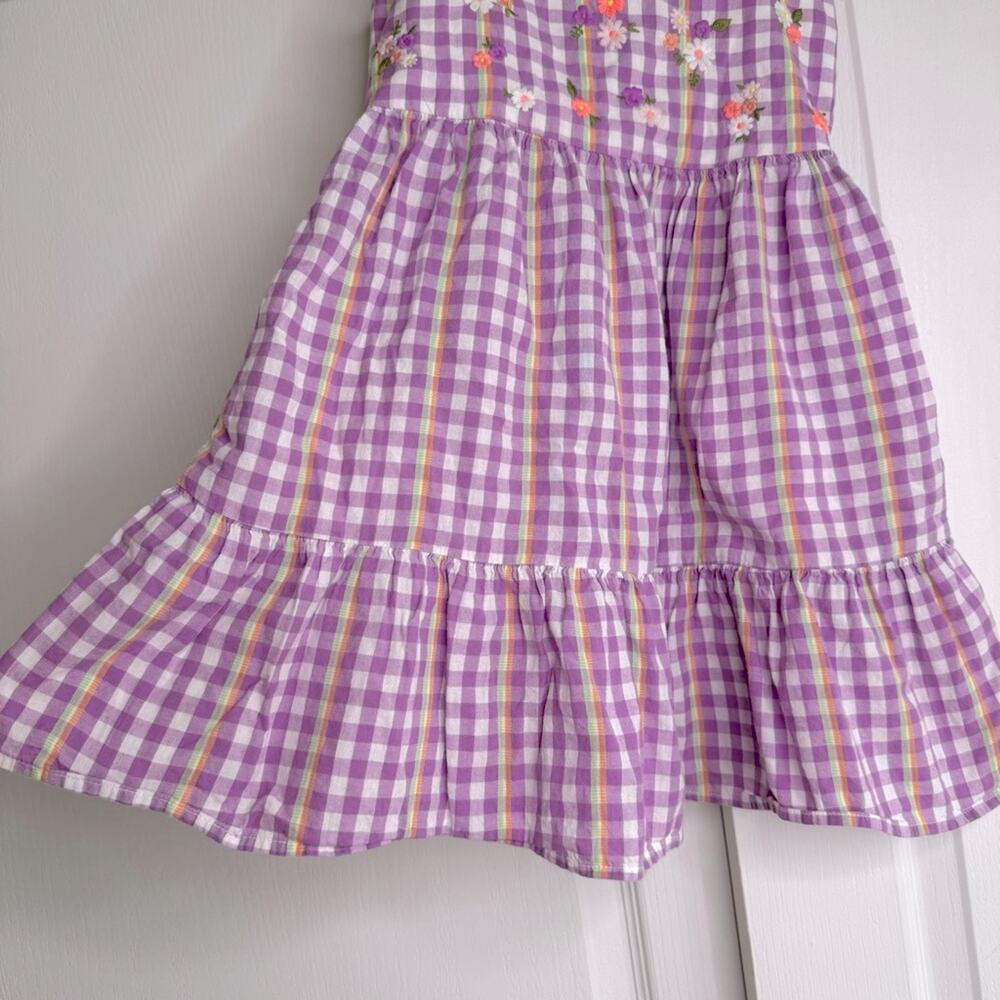 Cat & Jack Gingham Floral Embroidered Cotton Summer Mini Dress Lavender White 8 - Picture 5 of 12